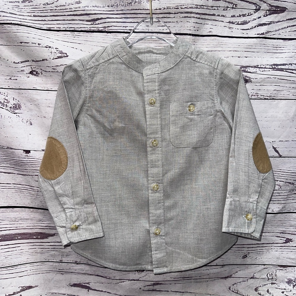 Old Navy Gray Button-Up Shirt with Tan Elbow Patches Size 2t